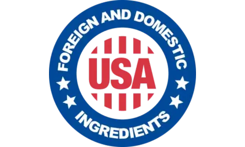 USA badge indicating use of foreign and domestic ingredients in supplement formulation