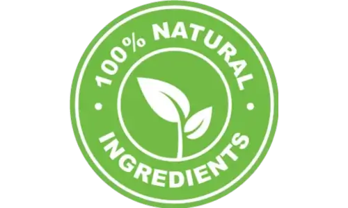 00% natural ingredients badge with leaf icon for supplement transparency